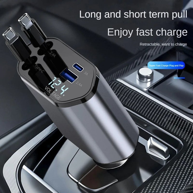 Bluejw 100W/120W PD 4-in-1 Car Charger with Dual Retractable Cables, Fast Automobile Chargers, Widely Compatible Type-C Car Charger for Fast Charging - Image 1